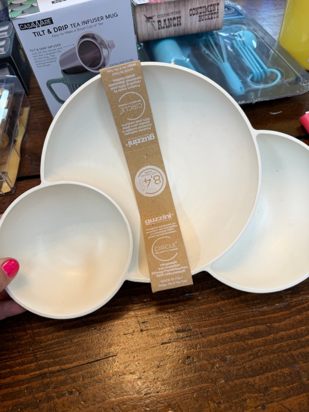 Brand New Guzzini Cream Circle Serving Bowl Set - 3-Piece Connected